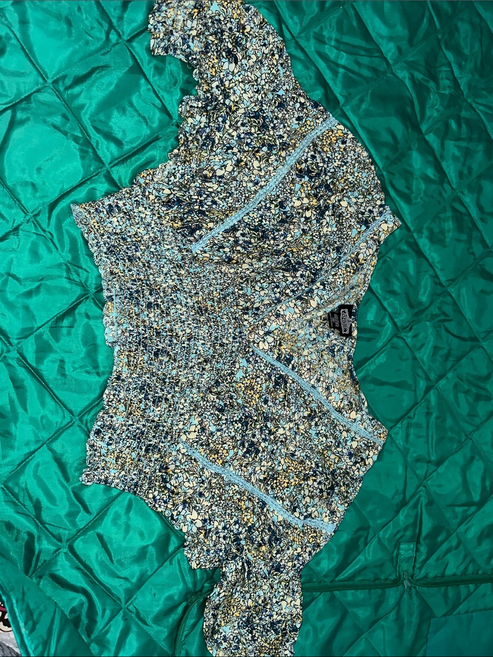Angie Blue Multi Floral Smocked Crop Top